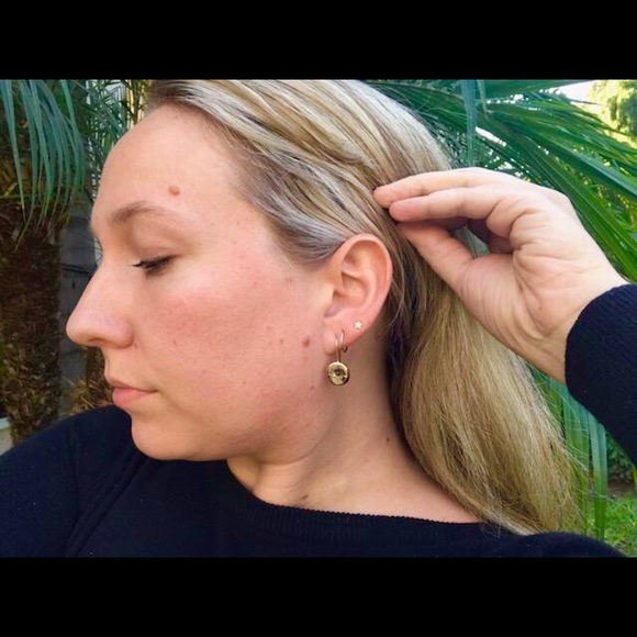 14k Gold Hematite Starburst Threader Drop Earrings - Picture 7 of 8